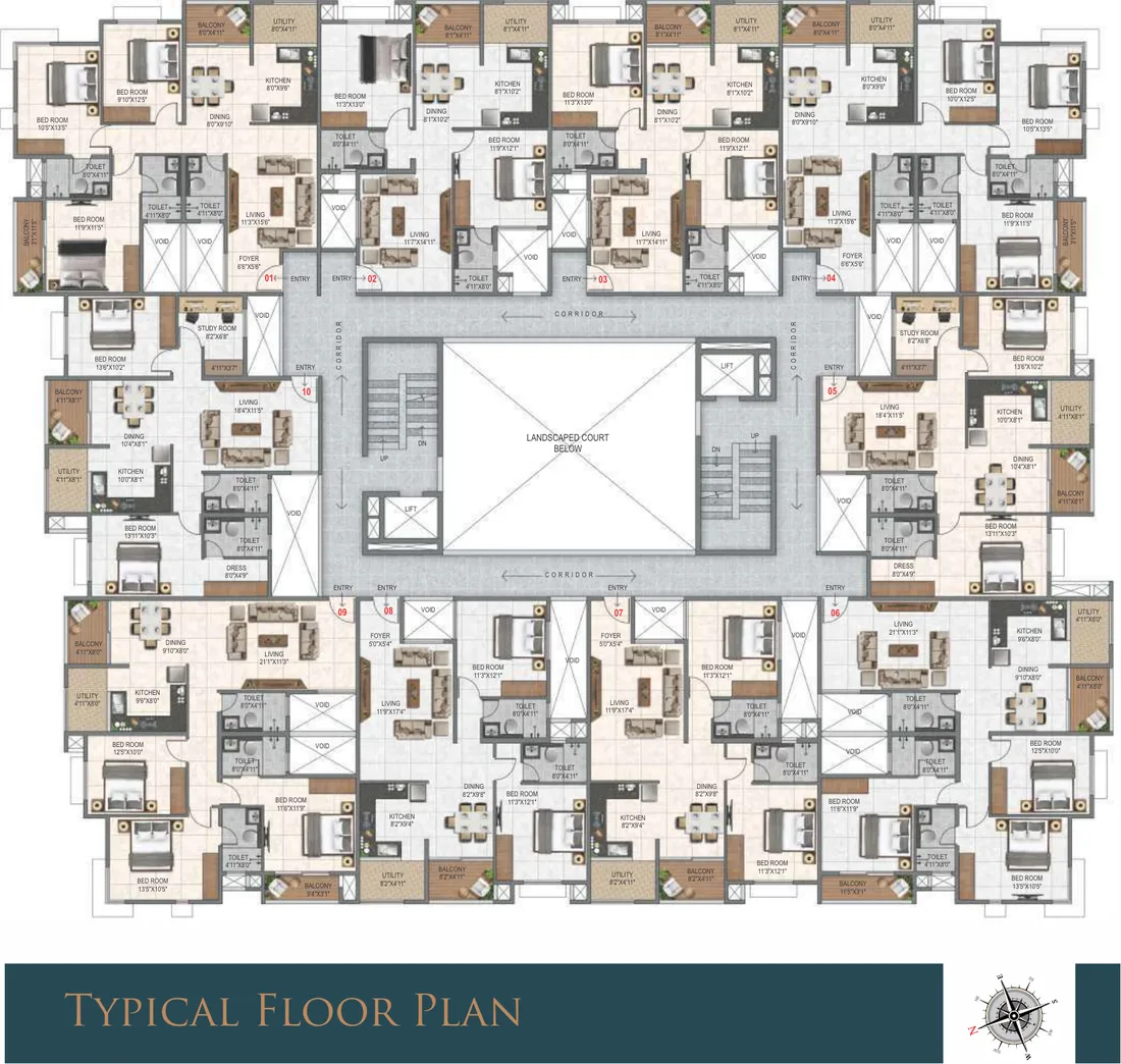 Typical floor plan — ten homes around a central landscaped courtyard, Fusion 4 Oyster, Attur Layout, Yelahanka, Bangalore