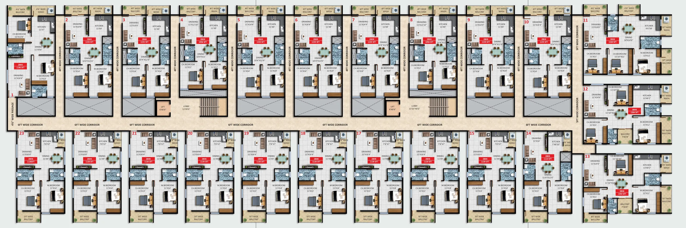 Typical floor plan layout showing 23 units at Anuraag Amogh, Varthur, East Bangalore